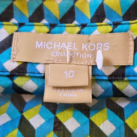 NWT Michael Kors Collection Womens Geometric Print Button-Up Blouse Size 10 - Picture 4 of 7